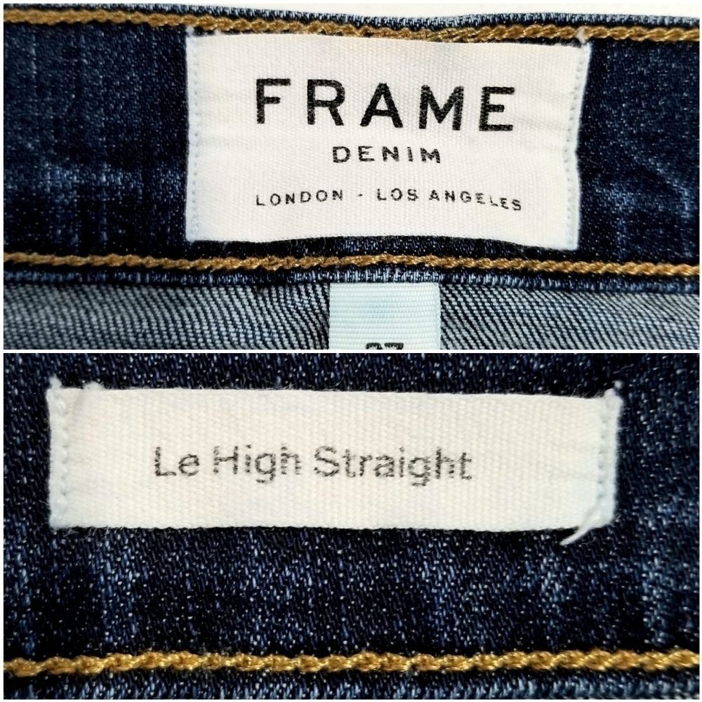 Frame Meribel Women's Le High Straight Leg Snap Buttons Hem Dark Wash Jeans, 27 - Picture 12 of 13